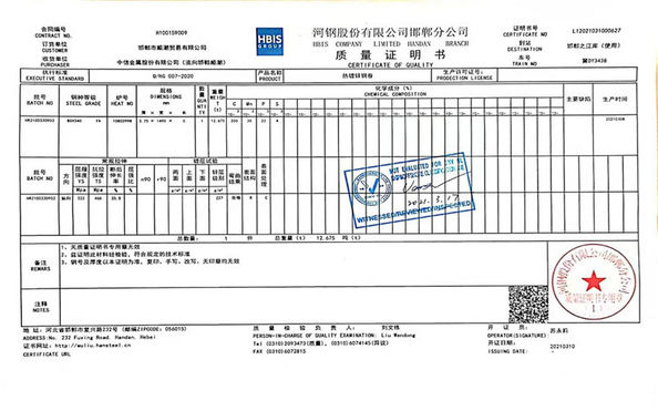 China Mingyang  Steel (Jiangsu) Co., LTD Certificações